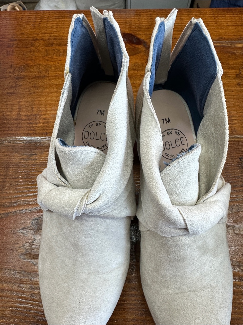 Mojo Moxy Dolce Beige Suede Peep-Toe Shoe